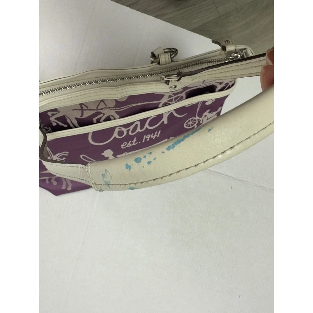 Coach Horse and Carriage Tote Bag Womens Medium Purple Good F14482 Sateen Purse